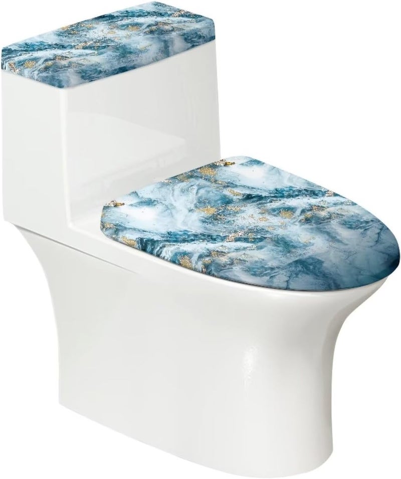 CREAMIC Blue Marble Print Toilet Lid Cover and Toilet Tank Cover 2Pcs Toilet Seat Cover and Tank Lid Covers Stretch Toilet Covers Set for Bathroom Fits Most Toilet Tanks & Lids - Image 2